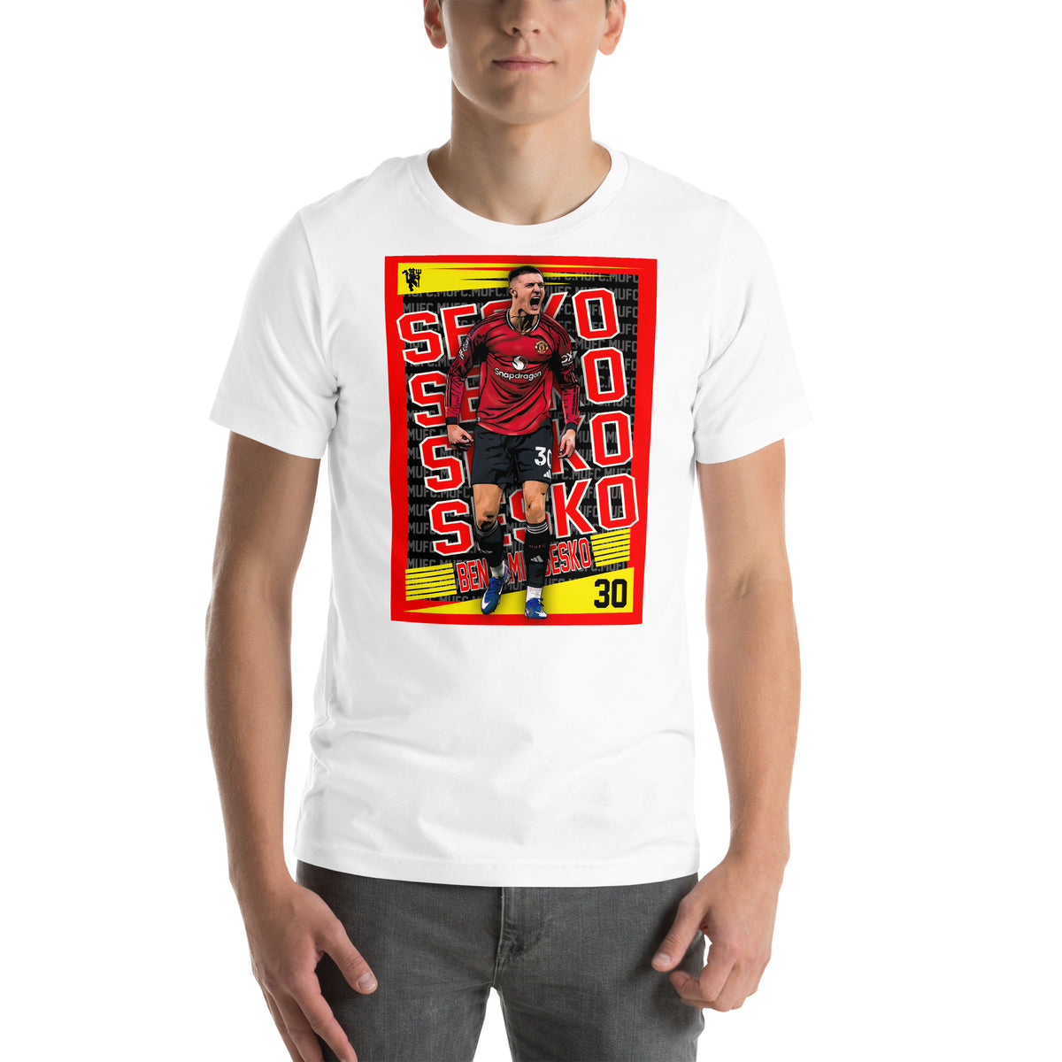 Benjamin Šeško Red Rising football graphic T-shirt in white – front view