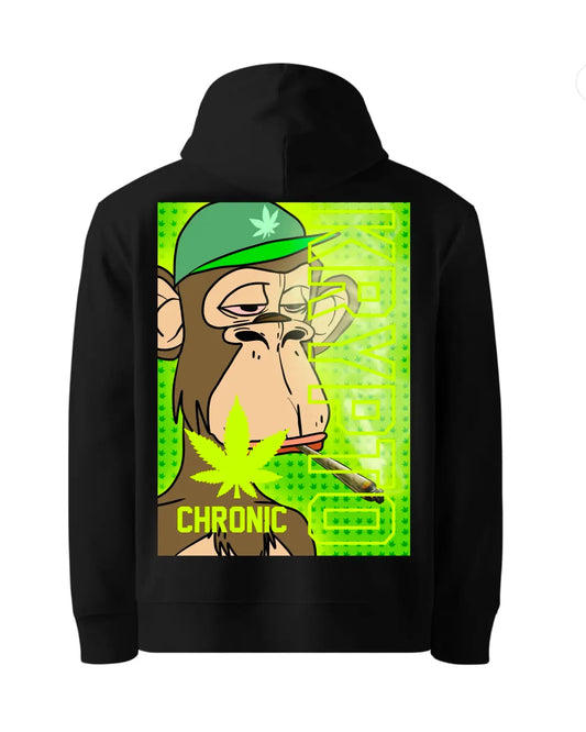KRYPTO Chronic NFT Monkey Hoodie in black or white – unisex herbal digital streetwear by GrizzlySlapz
