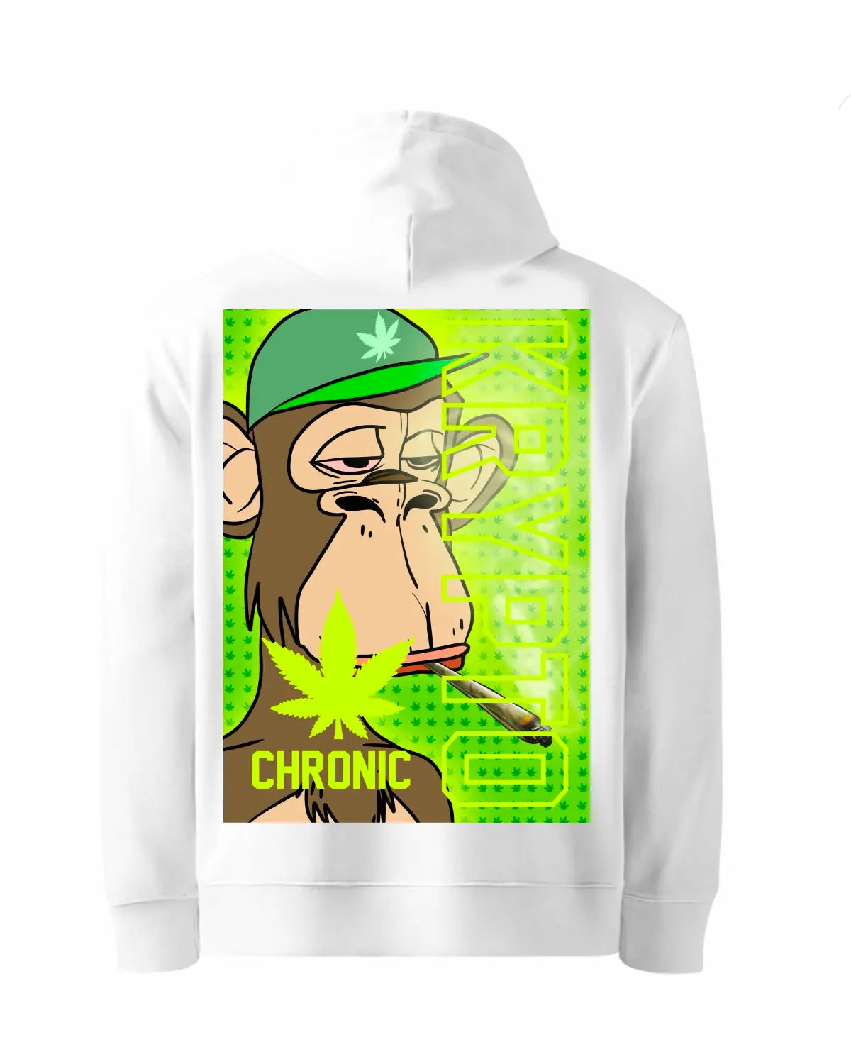 KRYPTO Chronic NFT Monkey Hoodie in black or white – unisex herbal digital streetwear by GrizzlySlapz
