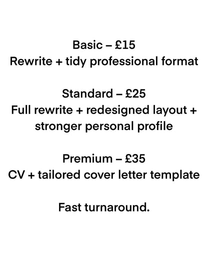 Professional CV Rewrite Service UK – Modern Layout & Wording Upgrade