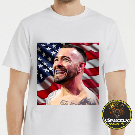 White Colby “Chaos” Covington American Flag T-Shirt by GrizzlyGFX