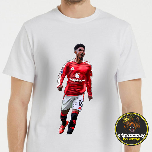 White Amad Diallo Goal Celebration T-Shirt by GrizzlyGFX