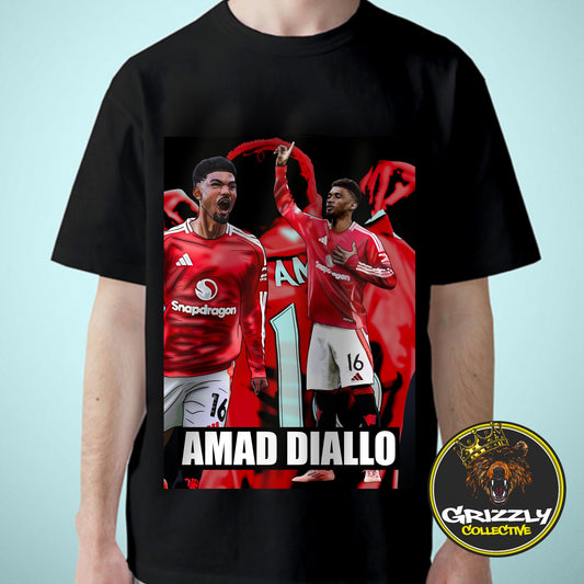 Black Amad Diallo Manchester United Hero T-Shirt by GrizzlyGFX