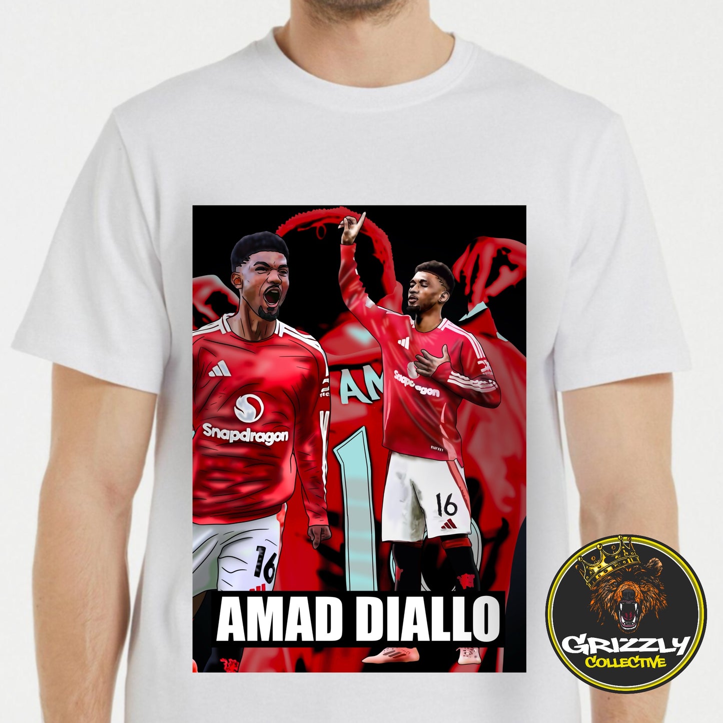 White Amad Diallo Manchester United Hero T-Shirt by GrizzlyGFX