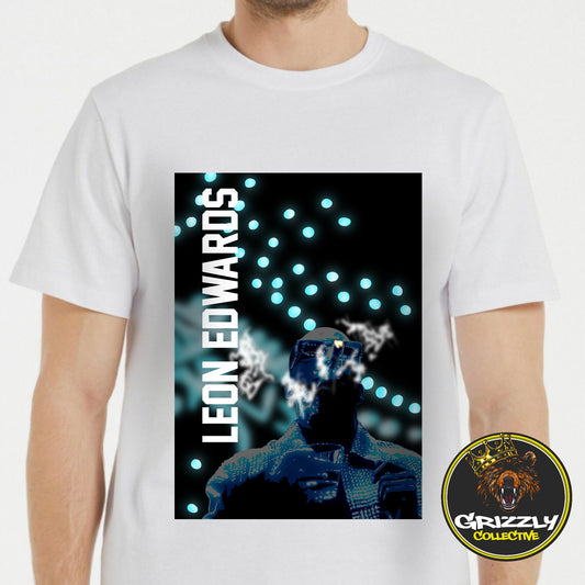 White “Leon ‘Rocky’ Edwards Cigar” T-Shirt by GrizzlyGFX