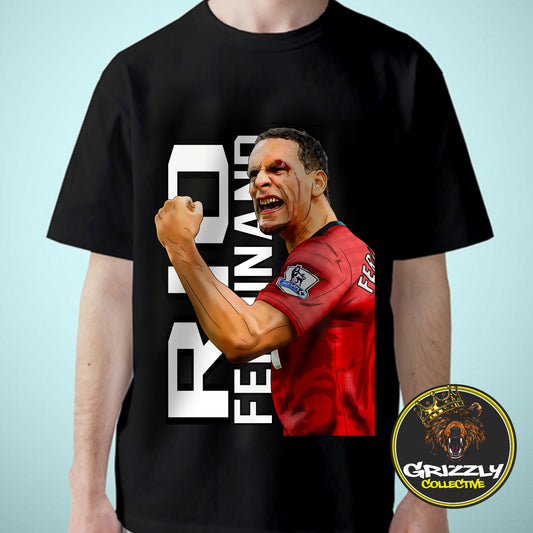 Black “Rio Ferdinand: The Leader” Manchester United T-Shirt by GrizzlyGFX