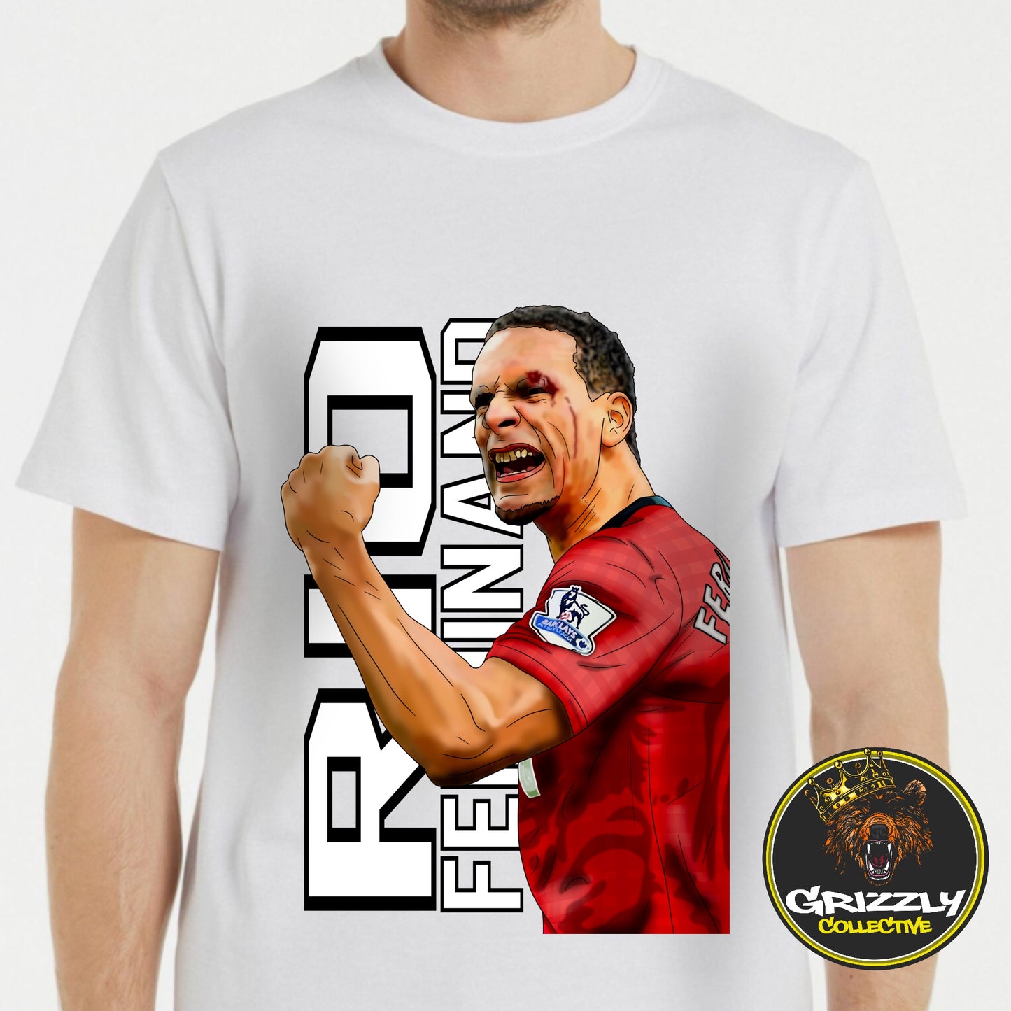 White “Rio Ferdinand: The Leader” Manchester United T-Shirt by GrizzlyGFX