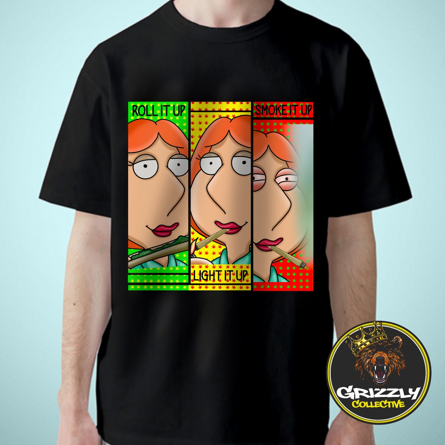 Black “Roll It Up, Light It Up, Smoke It Up - Lois Griffin” T-Shirt by Grizzly SLAPZ