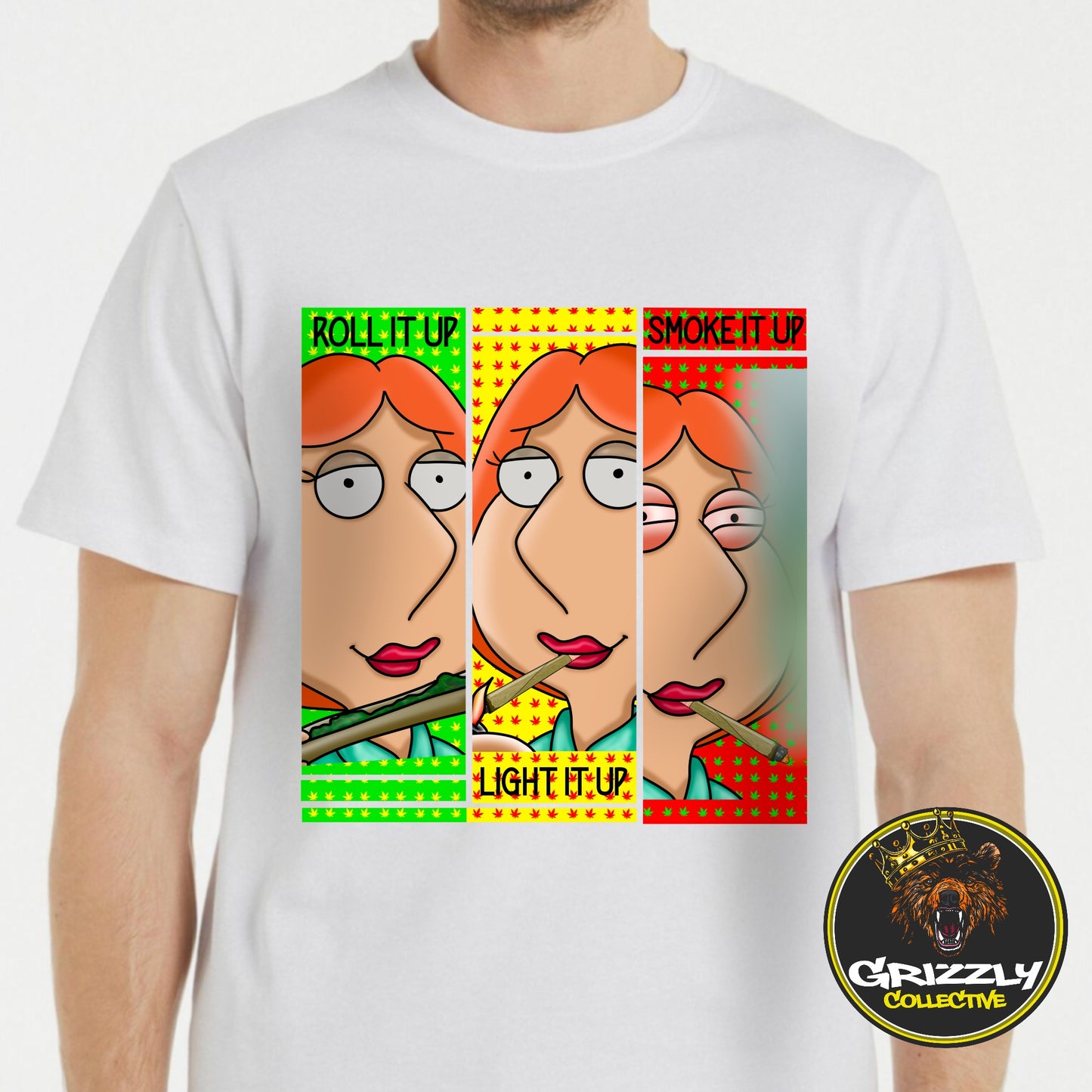 White “Roll It Up, Light It Up, Smoke It Up - Lois Griffin” T-Shirt by Grizzly SLAPZ