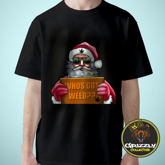 Black “Santa Who’s Got Weed?” T-Shirt by Grizzly SLAPZ