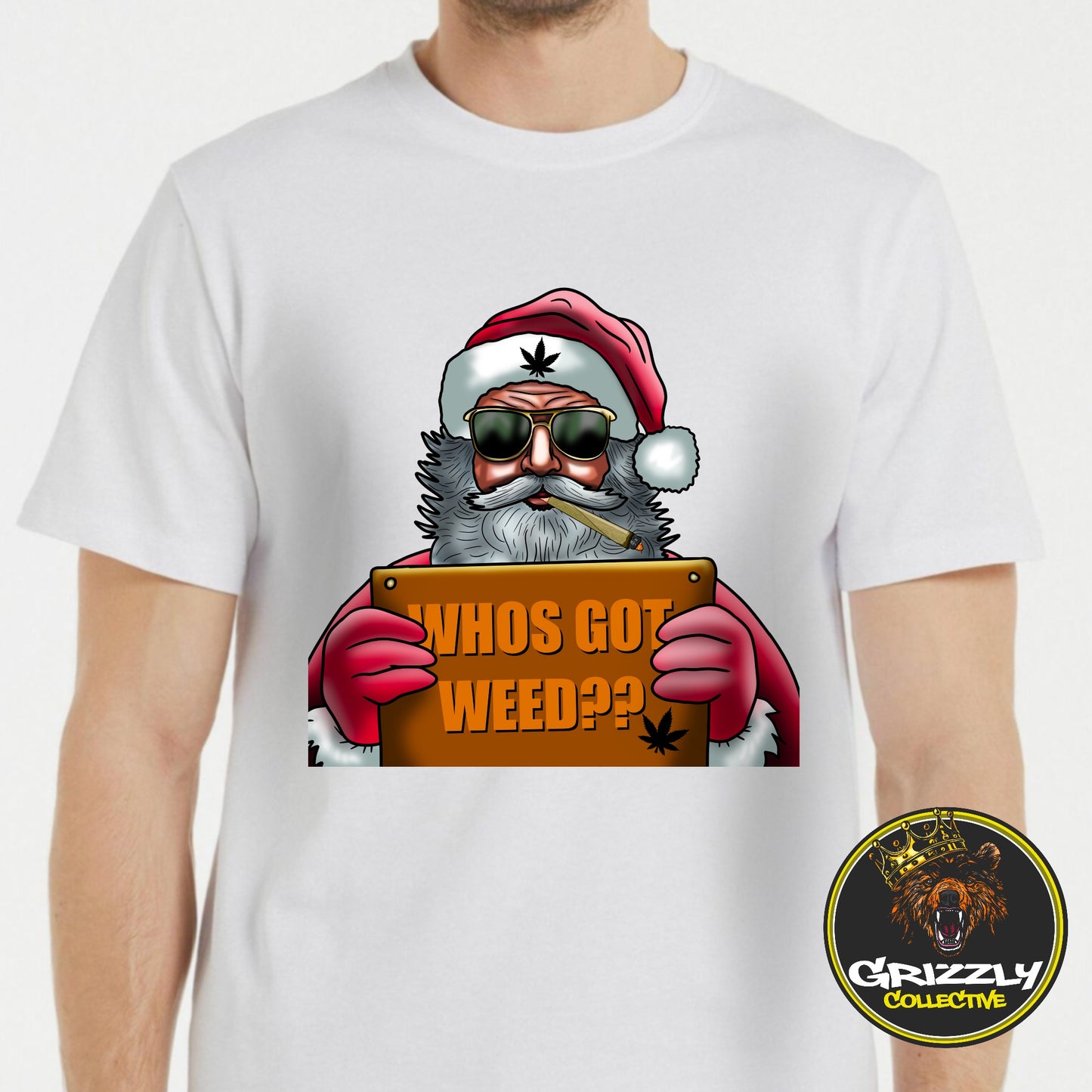 White “Santa Who’s Got Weed?” T-Shirt by Grizzly SLAPZ