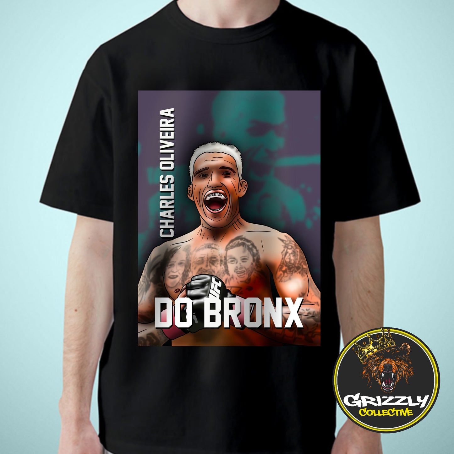 Black “Charles ‘Do Bronx’ Oliveira” T-Shirt by GrizzlyGFX