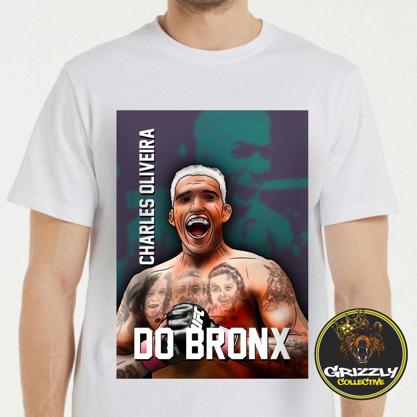 White “Charles ‘Do Bronx’ Oliveira” T-Shirt by GrizzlyGFX