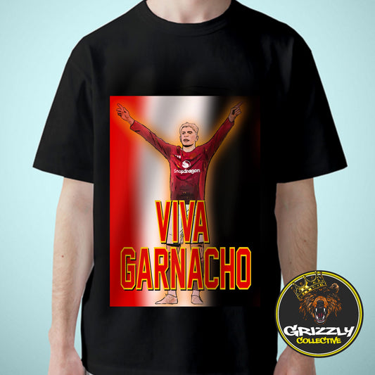 Black “Viva Garnacho Pastel Drawing” T-Shirt by GrizzlyGFX