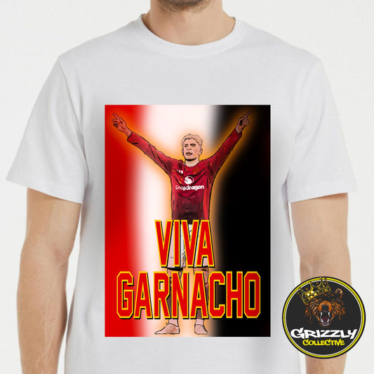 White “Viva Garnacho Pastel Drawing” T-Shirt by GrizzlyGFX