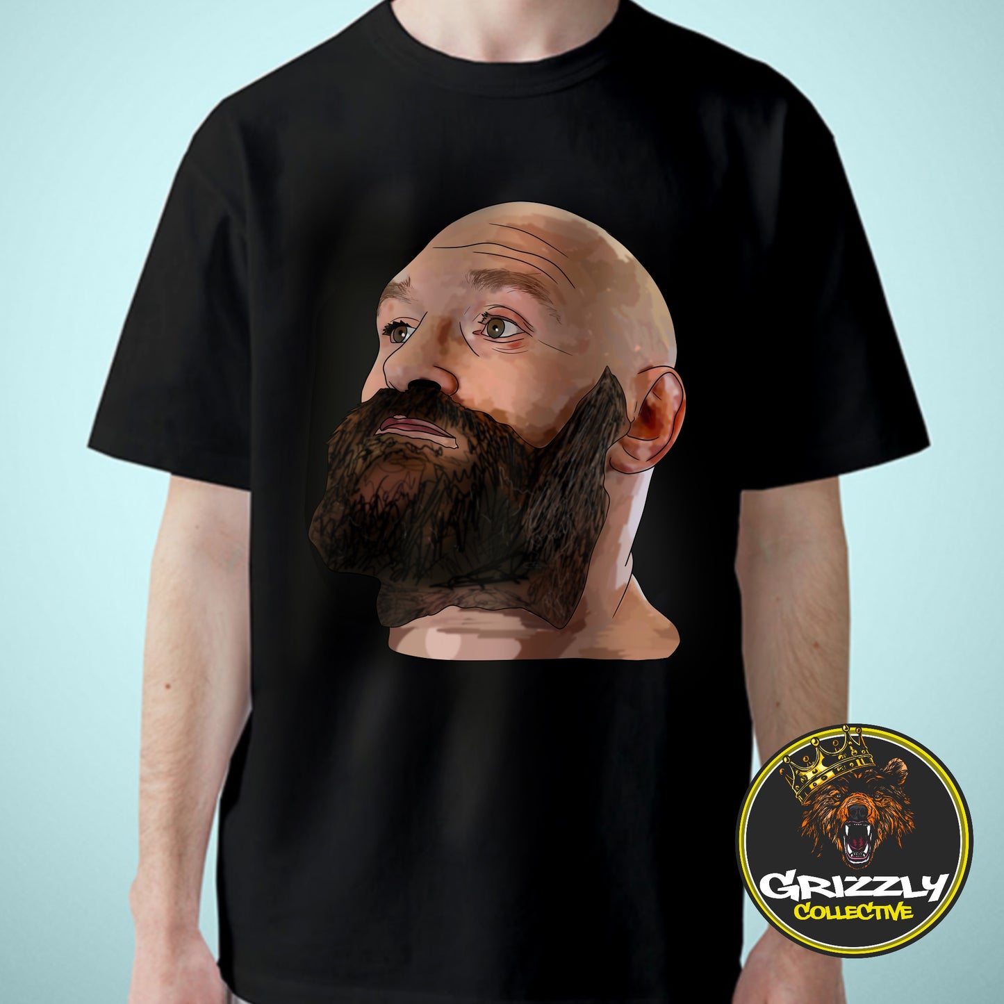 Black “Tyson Fury Head Drawing” T-Shirt by GrizzlyGFX