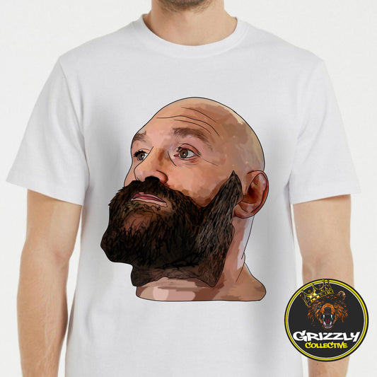 Title:
White “Tyson Fury Head Drawing” T-Shirt by GrizzlyGFX