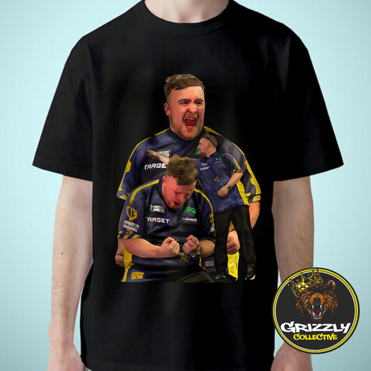 Black “Darts Prodigy Luke Littler” T-Shirt by GrizzlyGFX