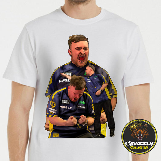 White “Darts Prodigy Luke Littler” T-Shirt by GrizzlyGFX