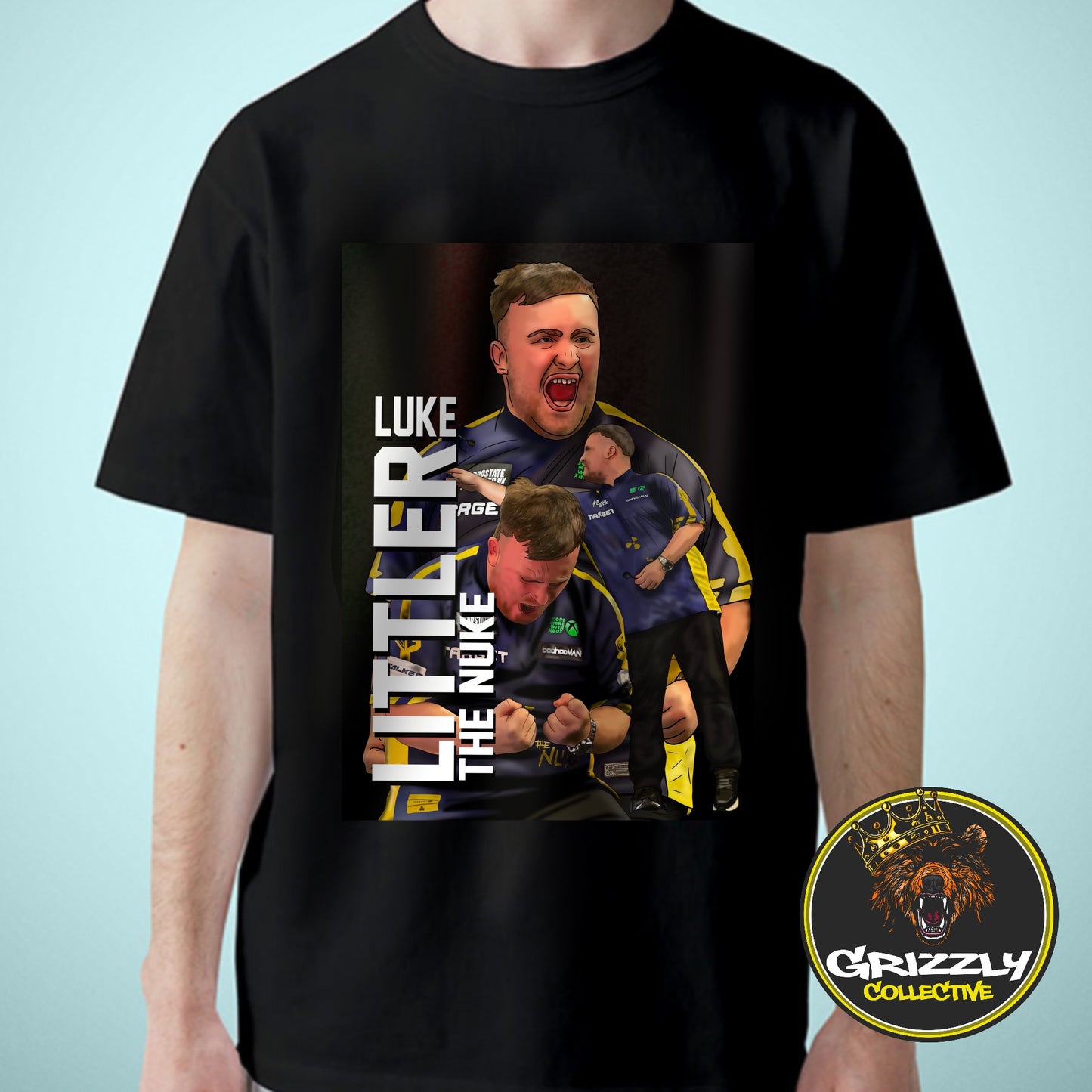 Black “Darts Phenom The Nuke Luke Littler” T-Shirt by GrizzlyGFX