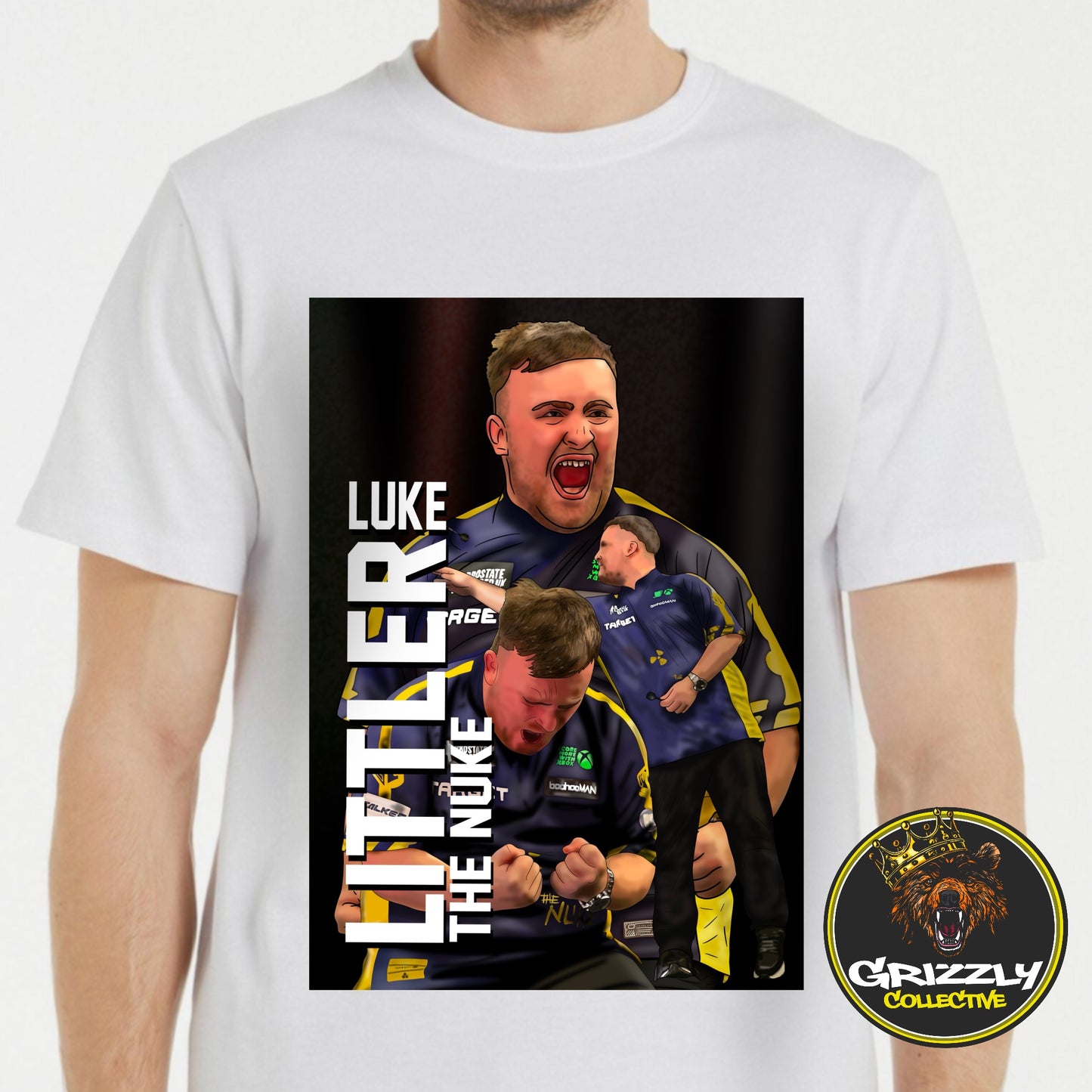 White “Darts Phenom The Nuke Luke Littler” T-Shirt by GrizzlyGFX