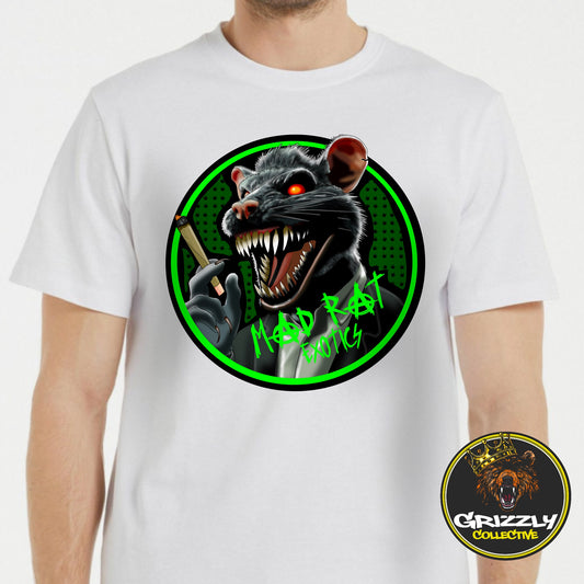 White “Mad Rat Exotics Weed Logo” T-Shirt by Grizzly SLAPZ