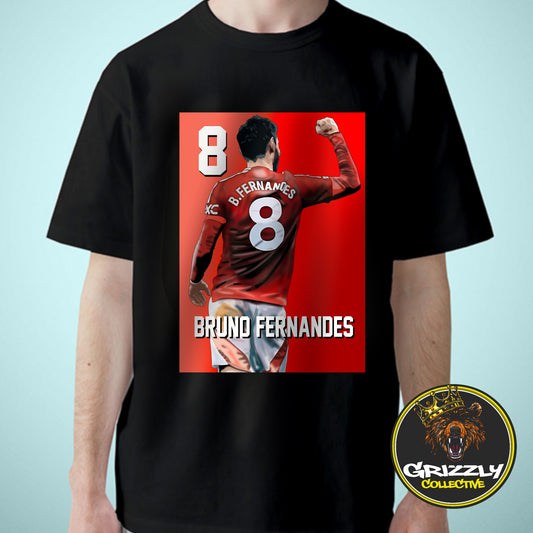 Black “Bruno Fernandes Manchester United #8” T-Shirt by GrizzlyGFX