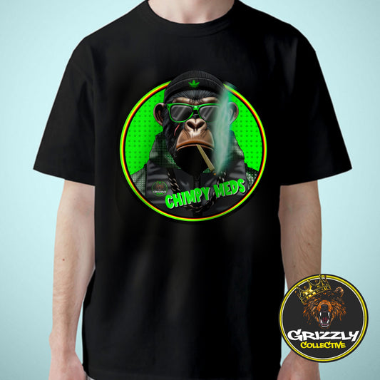 Black “Chimpy Meds Weed Logo” T-Shirt by Grizzly SLAPZ