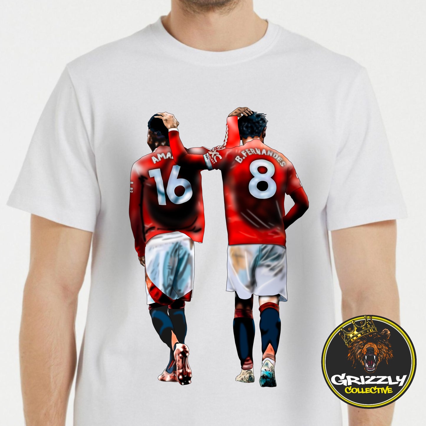 White “Bruno Fernandes & Amad Diallo Manchester United” T-Shirts by GrizzlyGFX