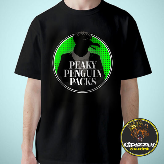 Black “Peaky Penguin Packs Weed Logo” T-Shirt by Grizzly SLAPZ