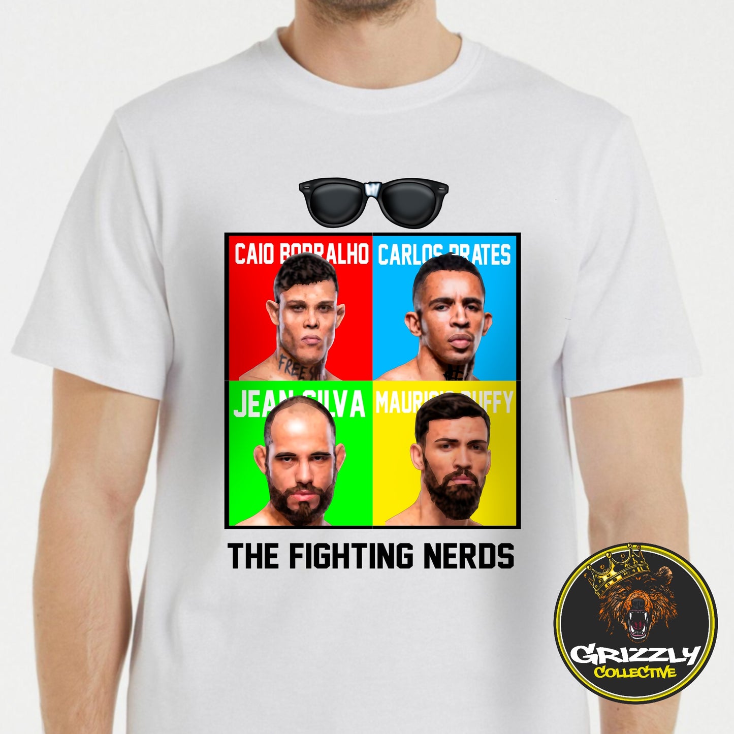 White “The Fighting Nerds” MMA T-Shirt by GrizzlyGFX