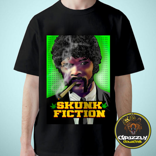 Black “Skunk Fiction Weed Design” T-Shirt by Grizzly SLAPZ