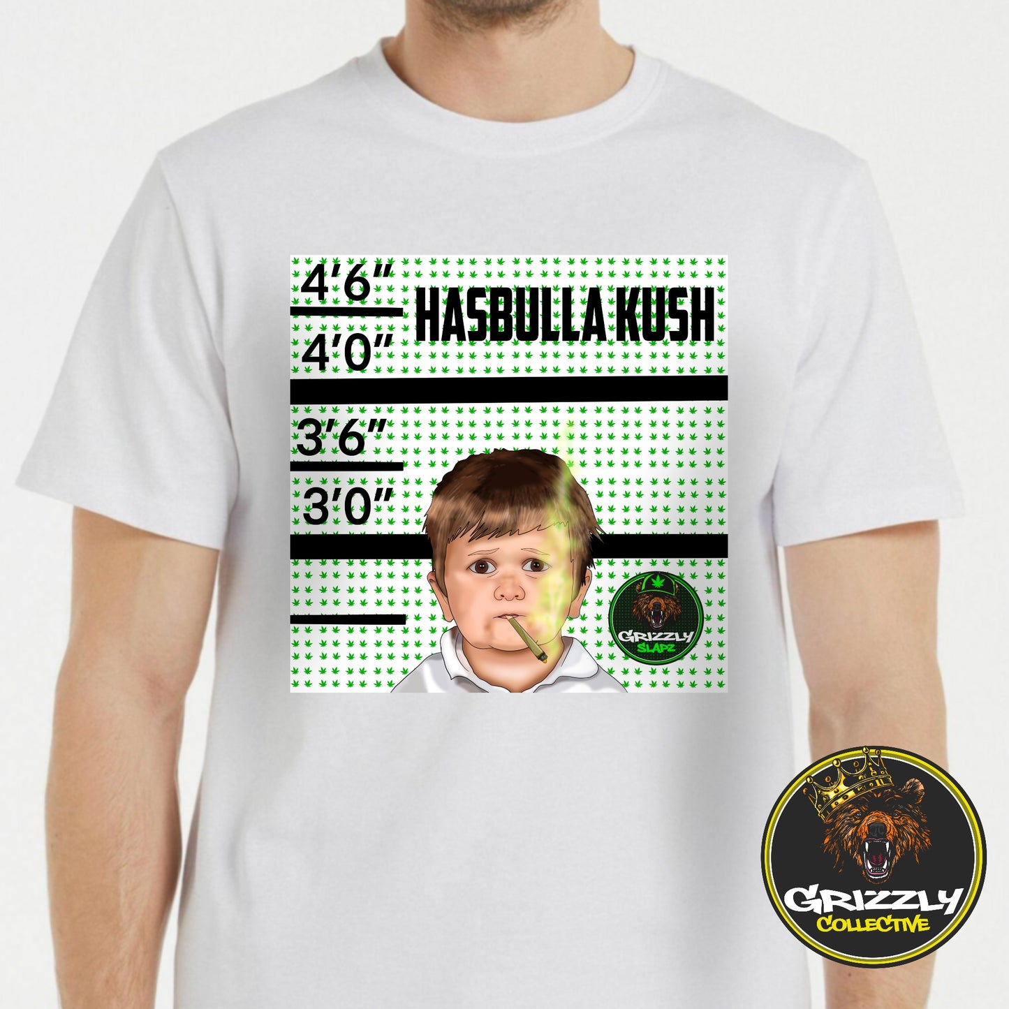 White “Hasbulla Kush Weed Strain” T-Shirt by Grizzly SLAPZ