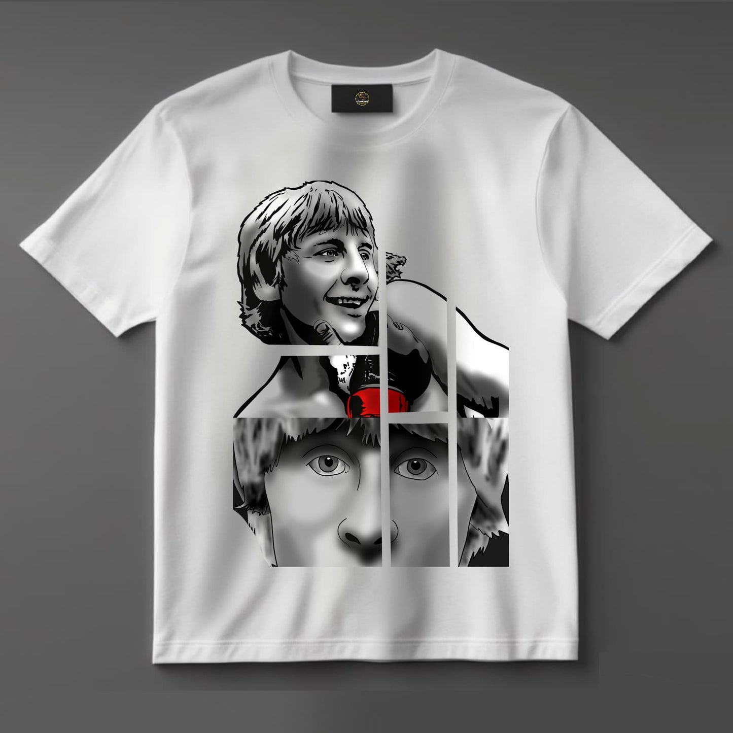 Black or white T-shirt showcasing energetic artwork of Paddy ‘The Baddy’ Pimblett, rising UFC prospect, mid-celebration with signature haircut and bold text — a must-have for MMA fans and UK fight supporters.