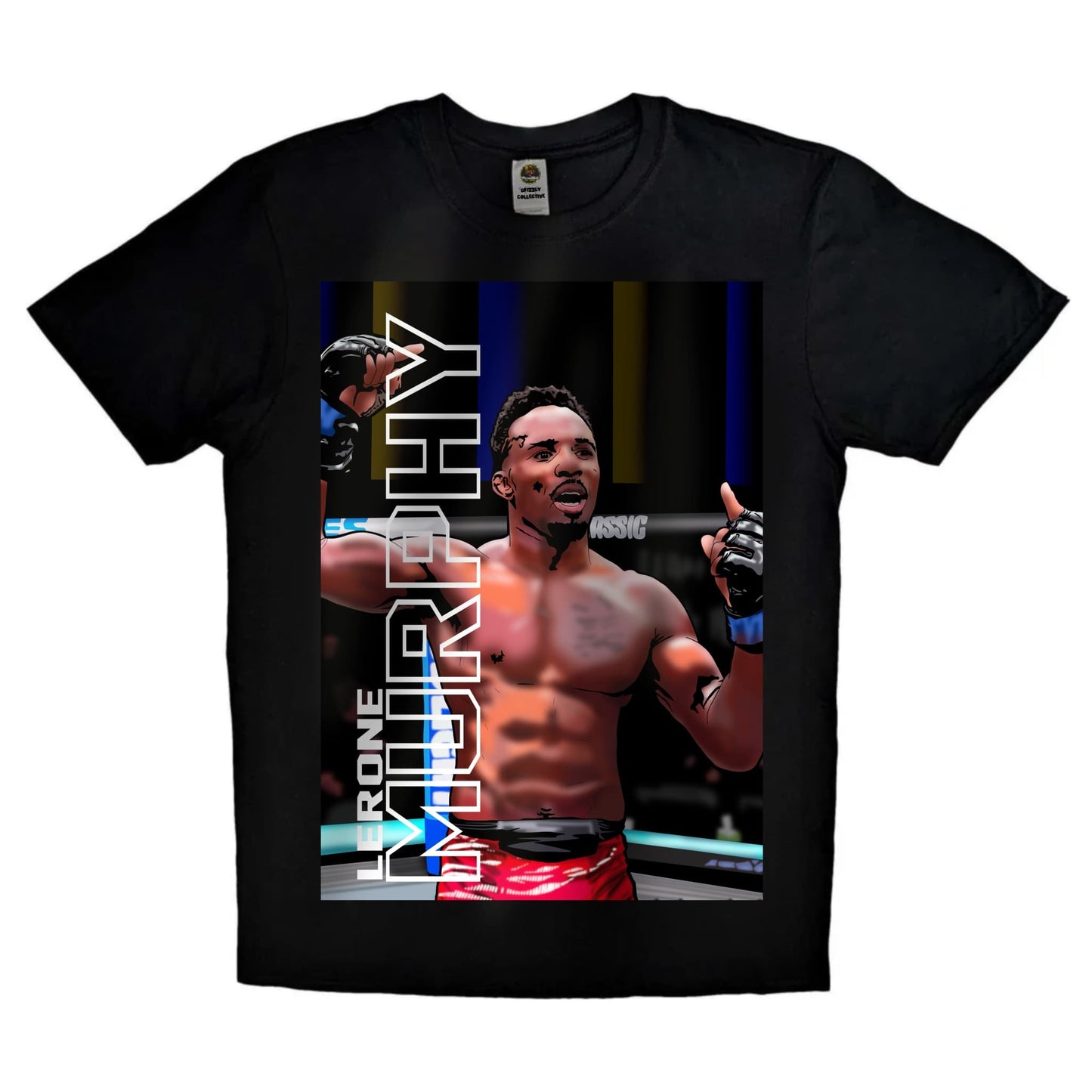 Black or white T-shirt featuring powerful artwork of UFC featherweight Lerone Murphy with bold text reading ‘Manchester’s Own’ — a tribute to the undefeated fighter and local MMA pride.