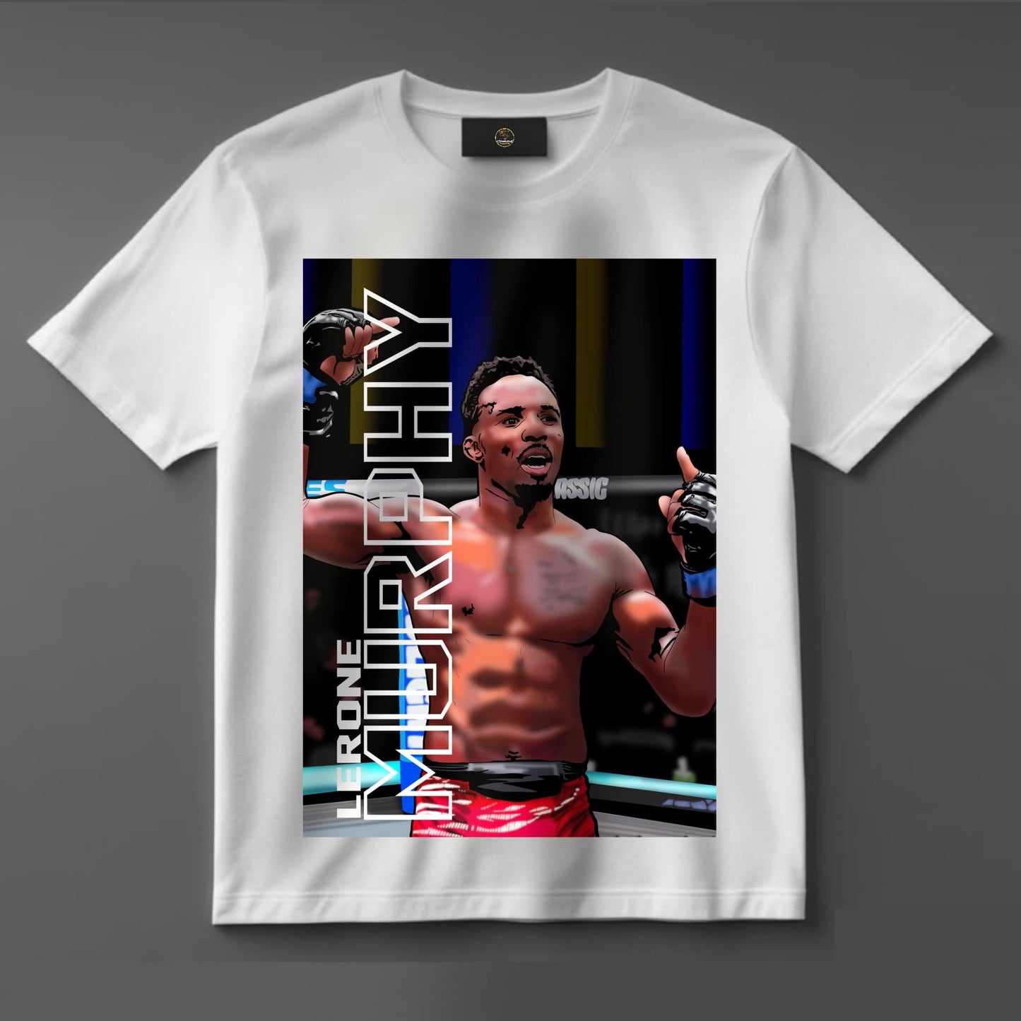 Black or white T-shirt featuring powerful artwork of UFC featherweight Lerone Murphy with bold text reading ‘Manchester’s Own’ — a tribute to the undefeated fighter and local MMA pride.