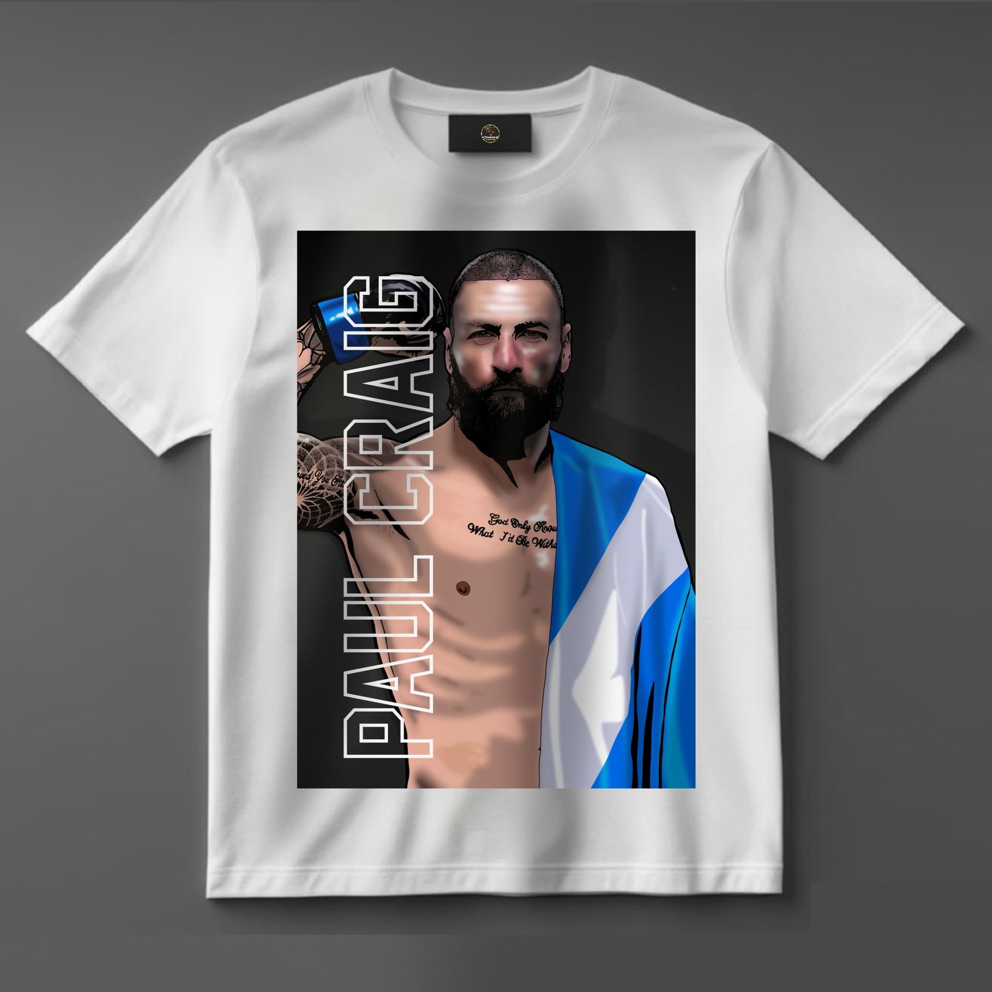 Illustrated design of Scottish UFC fighter Paul Craig, known as “The Legend Killer,” in a dynamic MMA pose with bold lettering, printed on a premium unisex T-shirt.