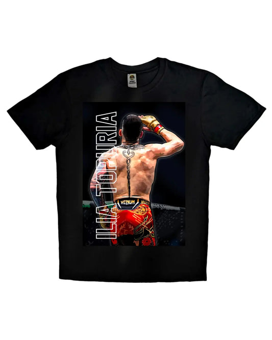 Ilia Topuria UFC lightweight fighter T-shirt design – Spanish MMA athlete graphic by GrizzlyGFX in black or white