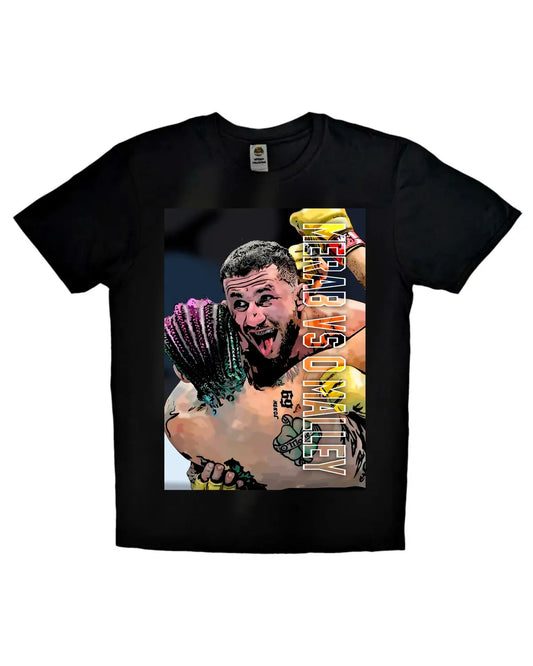 GrizzlyGFX UFC Rewind T-shirt – Merab Dvalishvili vs Sean O’Malley artwork design in black or white, perfect for MMA fans
