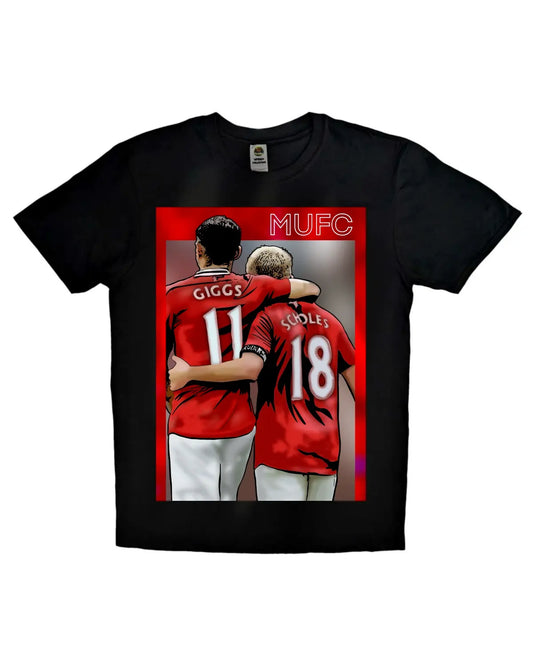 Ryan Giggs and Paul Scholes Manchester United legends T-shirt by GrizzlyGFX – unisex black or white apparel for football fans