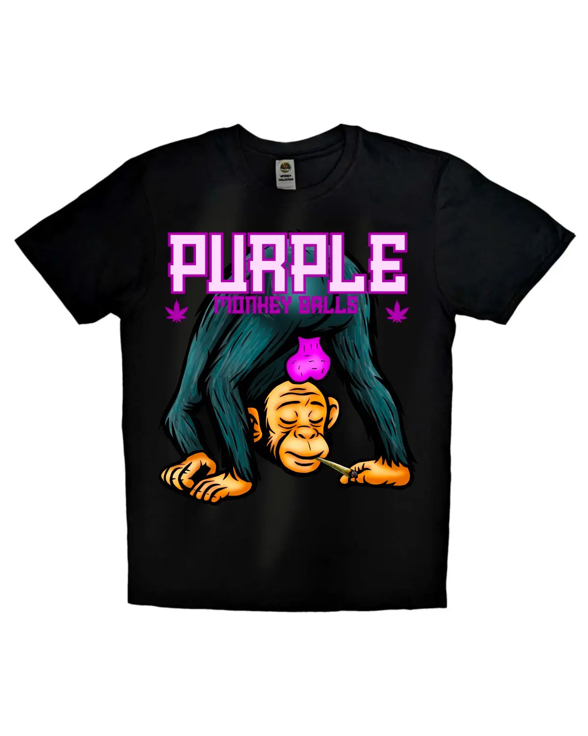 Purple Monkey Balls weed strain–inspired T-shirt by GrizzlySlapz in black or white – 420 lifestyle design for herbal culture fans