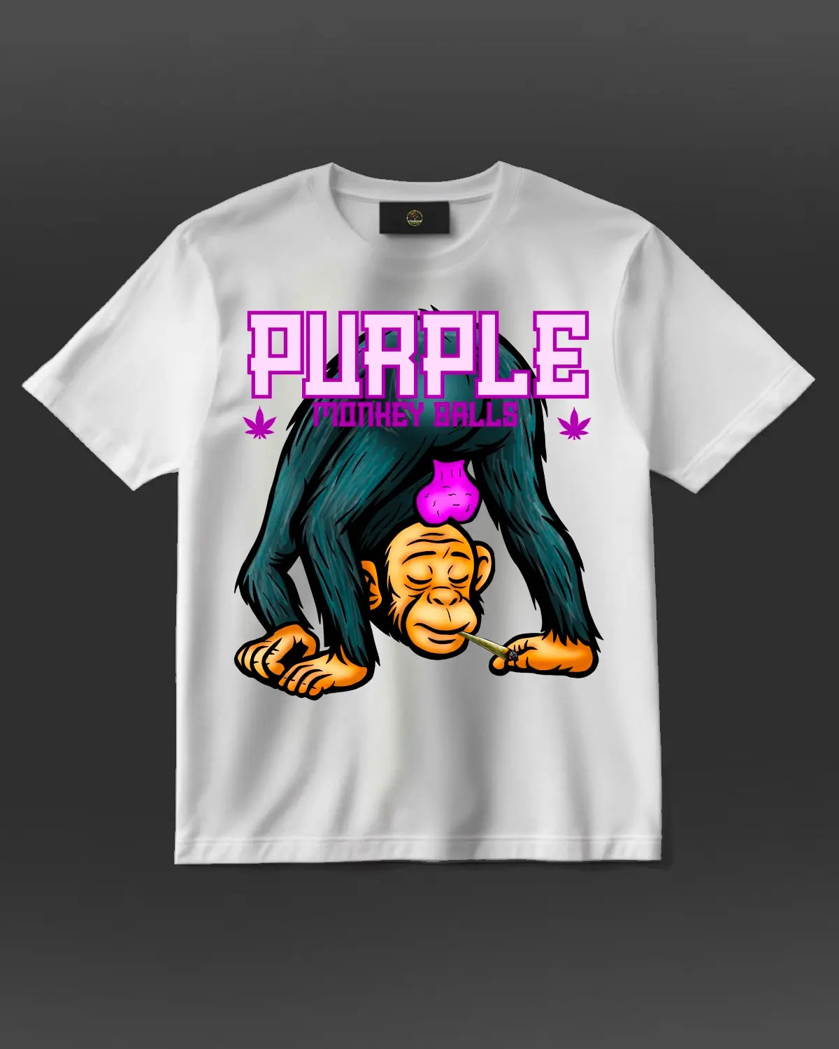 Purple Monkey Balls weed strain–inspired T-shirt by GrizzlySlapz in black or white – 420 lifestyle design for herbal culture fans