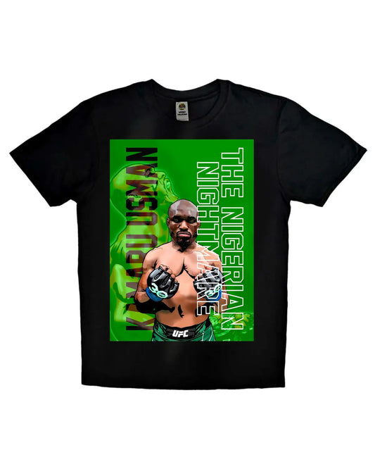 Kamaru Usman Nigerian Nightmare T-shirt in black or white – adult unisex MMA fan apparel by GrizzlyGFX