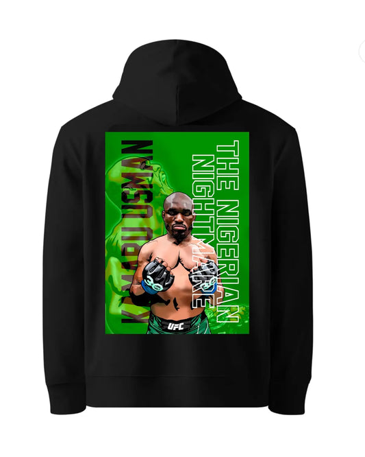 Kamaru Usman hoodie black or white – unisex MMA fan apparel “Nigerian Nightmare” design by GrizzlyGFX