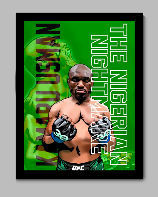 Kamaru Usman 24x36 black framed canvas UFC Nigerian Nightmare champion art by GrizzlyGFX