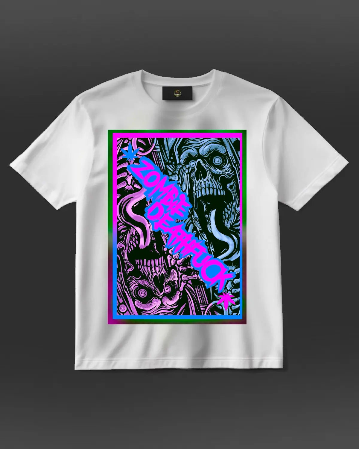 Zombie Deathfuck inspired cannabis culture T-shirt by GrizzlySlapz in black or white unisex fit