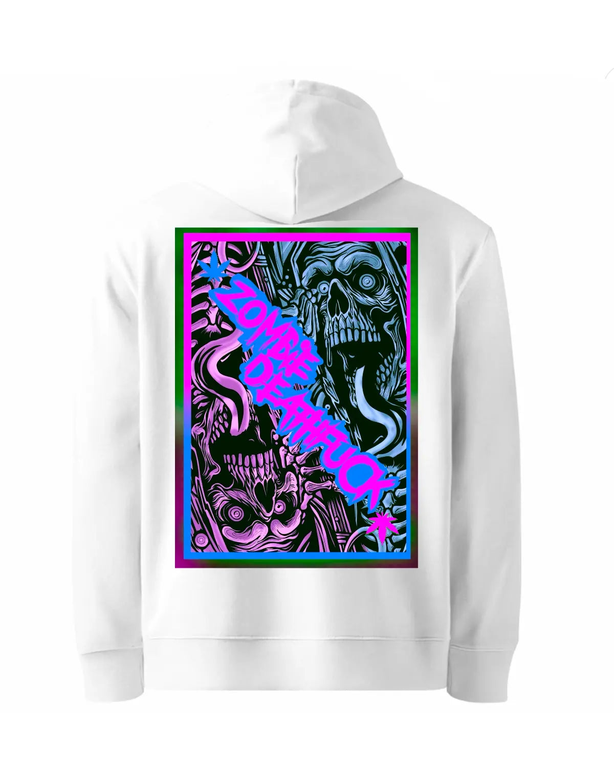 Black or white unisex hoodie featuring zombie-inspired cannabis culture artwork by GrizzlySlapz