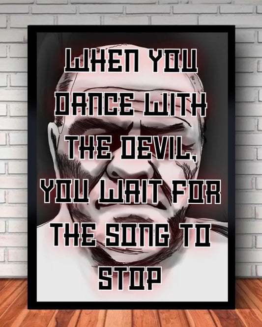 24x36 black framed canvas of Lenny McLean quote “Dance with the Devil” – GrizzlyGFX bare-knuckle fight tribute

