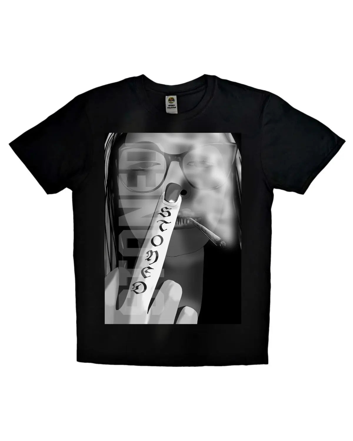 Unisex T-shirt with urban-style illustration of a woman exuding attitude, relaxed with herbal vibes – GrizzlySlapz design
