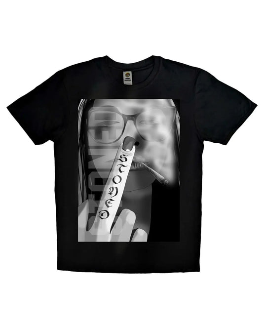 Unisex T-shirt with urban-style illustration of a woman exuding attitude, relaxed with herbal vibes – GrizzlySlapz design